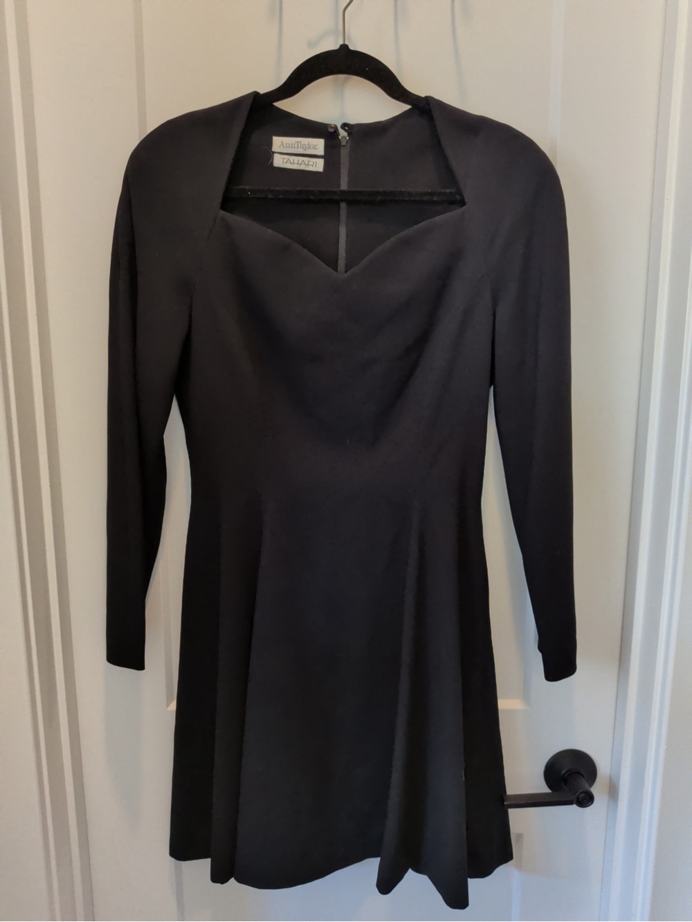 Vintage Black Long Sleeve Fit-and-Flare Dress